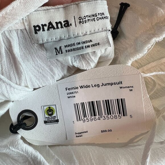 prAna Womens Fernie Wide Leg Coverup Jumpsuit MEDIUM in White - Picture 8 of 10